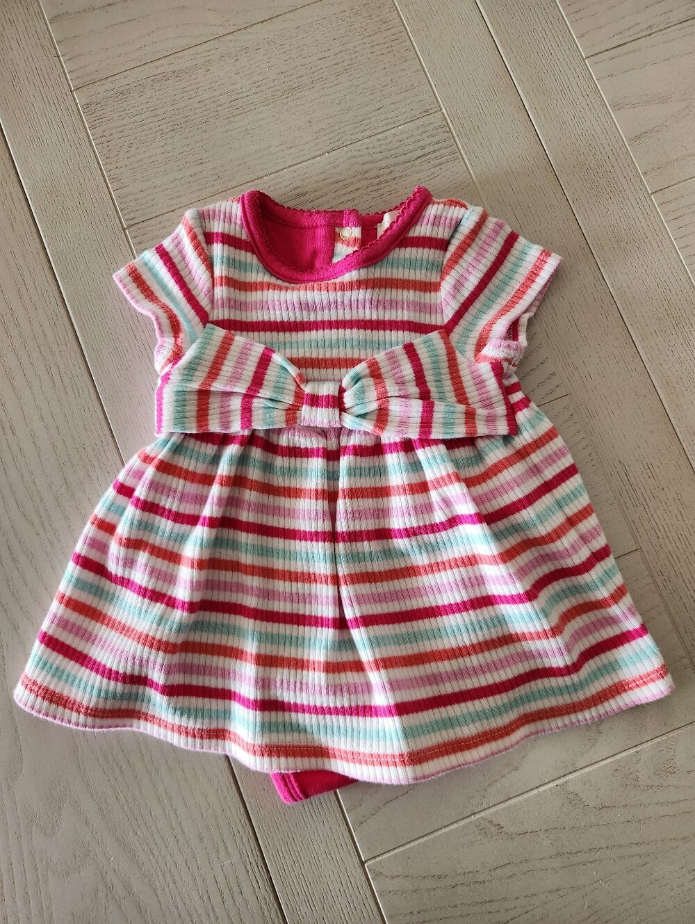 Kate Spade Baby Bodysuit Dress Striped 3M Pink White Blue Bow Detail Snap
